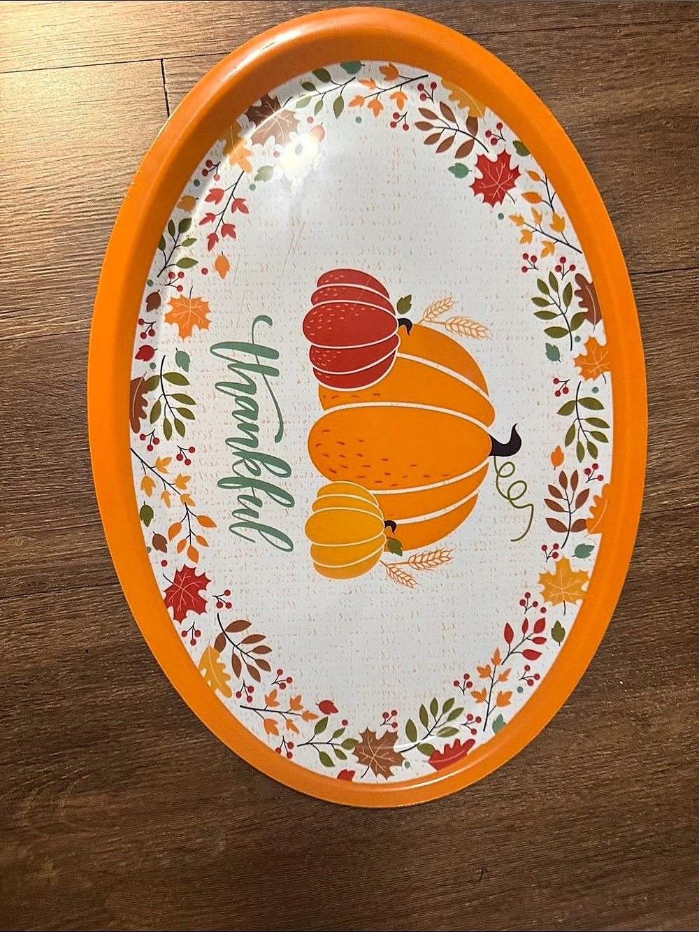 Orange & White Harvest Pumpkin Oval Serving Tray